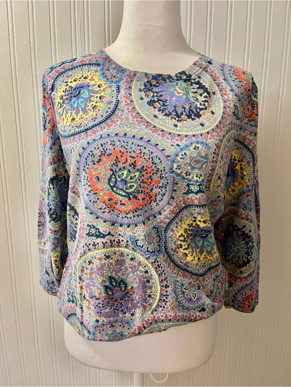 Talbots Multicolor Medallion Print Long Sleeve Pullover Top